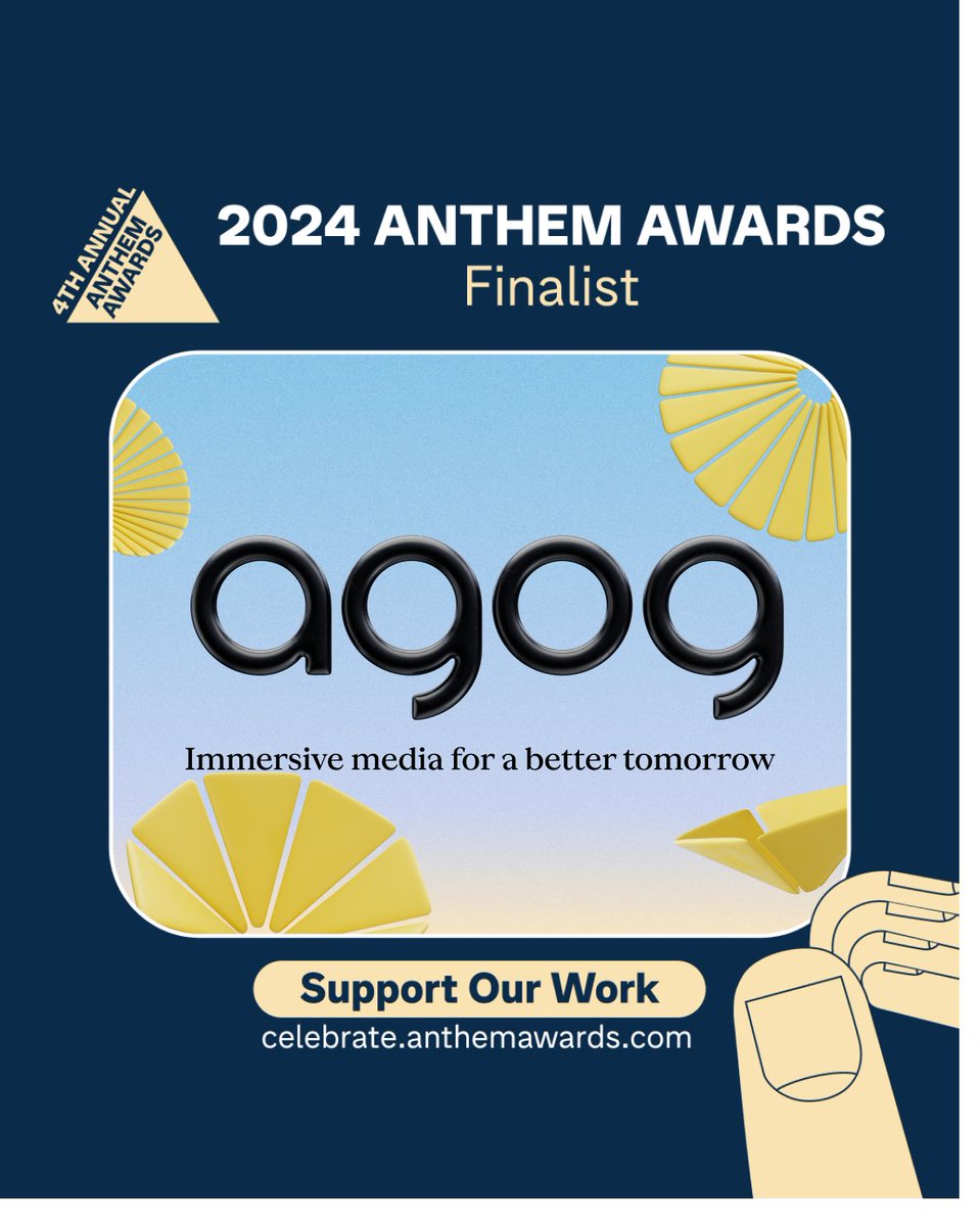 Agog (@weareagog) on Twitter photo This technology will change everything. 🌐 Will it be for good?
We believe immersive media can be used for social good. If you agree, vote for Agog in the Anthem Awards—the Webbys of social impact—at the links below 👇
1️⃣ celebrate.anthemawards.com/PublicVoting#/…
2️⃣ celebrate.anthemawards.com/PublicVoting#/… This technology will change everything. 🌐 Will it be for good?
We believe immersive media can be used for social good. If you agree, vote for Agog in the Anthem Awards—the Webbys of social impact—at the links below 👇
1️⃣ celebrate.anthemawards.com/PublicVoting#/…
2️⃣ celebrate.anthemawards.com/PublicVoting#/…