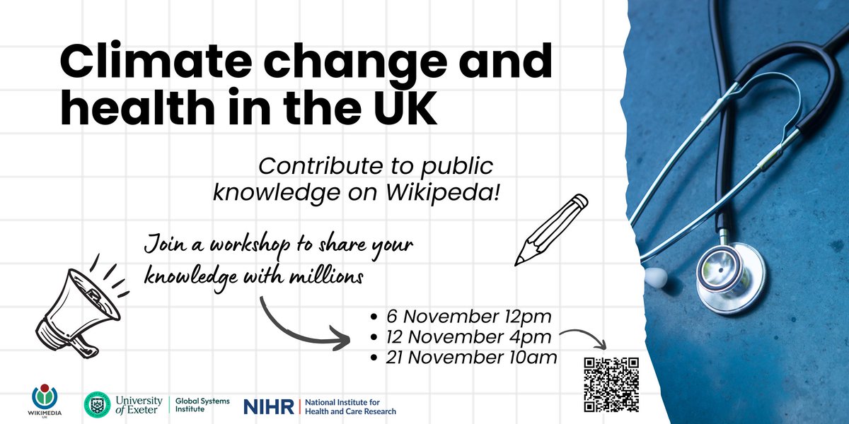 Calling all researchers with expertise in climate change and health! We invite you to attend one of the three workshops in November on Climate Change &amp; Health.

Register via Zoom: bit.ly/3BSsHuB

#climatechange #environment #health #wikipedia