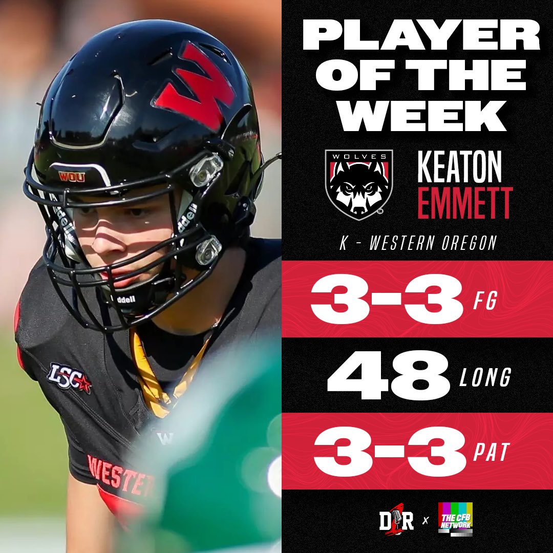 Division 1 Rejects (@d1_rejects) on Twitter photo #D2FB Special Teams POTW 🦵
<a href="/emmett_keaton/">Keaton Emmett</a> sealed the deal for <a href="/WOU_FB/">WOU Football</a> in their massive win over UTPB to put them ahead in the race for the <a href="/LoneStarConf/">Lone Star Conference</a>
#D1R | <a href="/thecfbnetwork/">The College Football Network</a> #D2FB Special Teams POTW 🦵
<a href="/emmett_keaton/">Keaton Emmett</a> sealed the deal for <a href="/WOU_FB/">WOU Football</a> in their massive win over UTPB to put them ahead in the race for the <a href="/LoneStarConf/">Lone Star Conference</a>
#D1R | <a href="/thecfbnetwork/">The College Football Network</a>