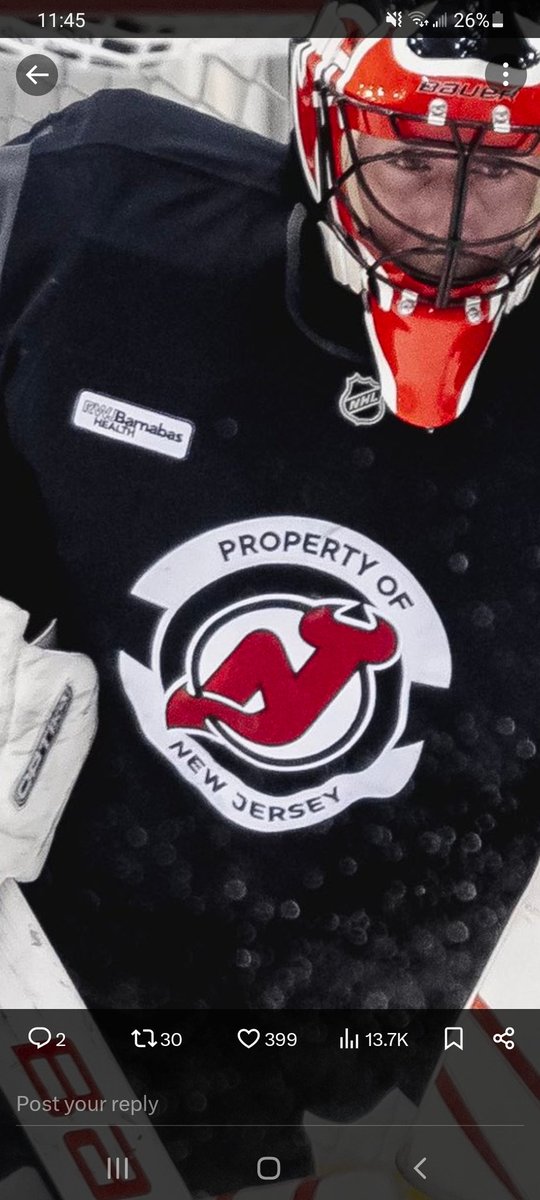 bconway87's tweet photo. @NJDevils I hope the Embroidery on the jersey is black like these photos from today. Please have a black @RWJBarnabas ad 🙏 https://t.co/AUy2IhA3M3