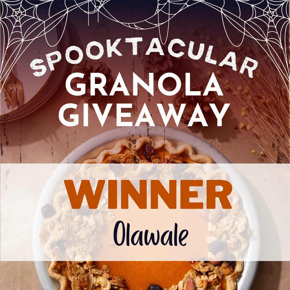 🎉 And the winner is... 🥁👻

A spooktacular congratulations to Olawale for snagging the prize in our Spooktacular Granola Giveaway! 🎃 You’ve won a 10 oz bag of both Original and Maple Spice granola—perfect for some tasty, healthy Halloween snacking! 🍂✨