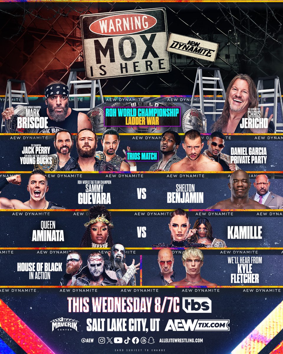 𝐖𝐀𝐑𝐍𝐈𝐍𝐆 ⚠️ ⚠️

Mox will be at #AEWDynamite TOMORROW NIGHT.
1amBST

Don't miss it on TrillerTV with AEWplus.com in select International markets*