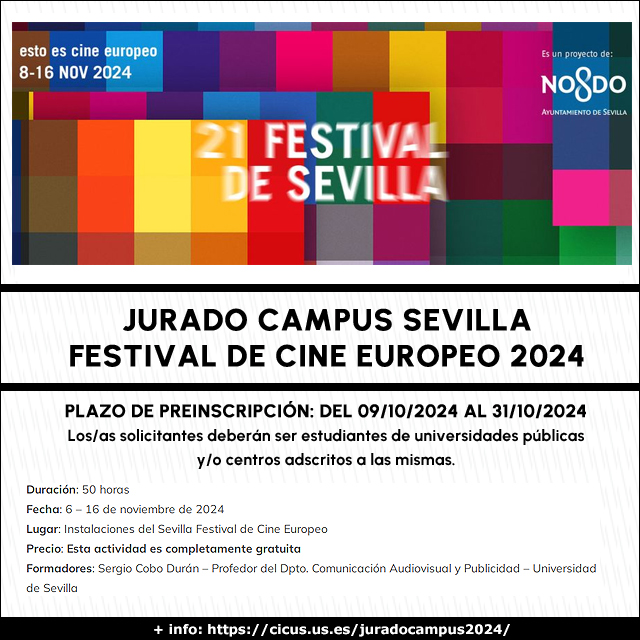 CICUS (@cicus_) on Twitter photo ¿Quieres formar parte del #JuradoCampus y participar en la elección del premio a la mejor dirección en la sección #Rampa del <a href="/festivalsevilla/">Festival Sevilla</a> 🤔? Pues envía tu solicitud antes del 31 de octubre de 2024.
✍️ Bases e inscripción ⬇️
ℹ️ cicus.us.es/juradocampus20… ¿Quieres formar parte del #JuradoCampus y participar en la elección del premio a la mejor dirección en la sección #Rampa del <a href="/festivalsevilla/">Festival Sevilla</a> 🤔? Pues envía tu solicitud antes del 31 de octubre de 2024.
✍️ Bases e inscripción ⬇️
ℹ️ cicus.us.es/juradocampus20…