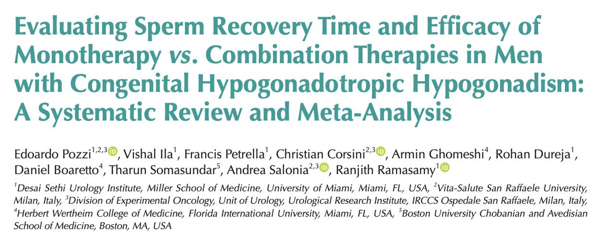 📊 Combination therapies (hCG+hMG/rFSH) vs hCG alone in men with congenital hypogonadotropic hypogonadism:

- Meta-analysis of 1,240 men w/ CHH
- Higher success rate (67% vs 52%)
- Faster sperm recovery rate 
 
🔗 pubmed.ncbi.nlm.nih.gov/39434392/ 

<a href="/PetrellaMD1/">Francis Petrella</a>  <a href="/CorsoChri/">Christian Corsini</a>