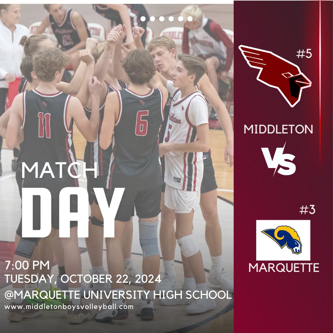 Middleton Boys Volleyball (@cardboysvball) on Twitter photo A big matchup on the road to tonight at Marquette. JV at 4:00 and 5:30, with Varsity at 7:00. <a href="/muhsvolleyball/">MUHS Volleyball</a> A big matchup on the road to tonight at Marquette. JV at 4:00 and 5:30, with Varsity at 7:00. <a href="/muhsvolleyball/">MUHS Volleyball</a>