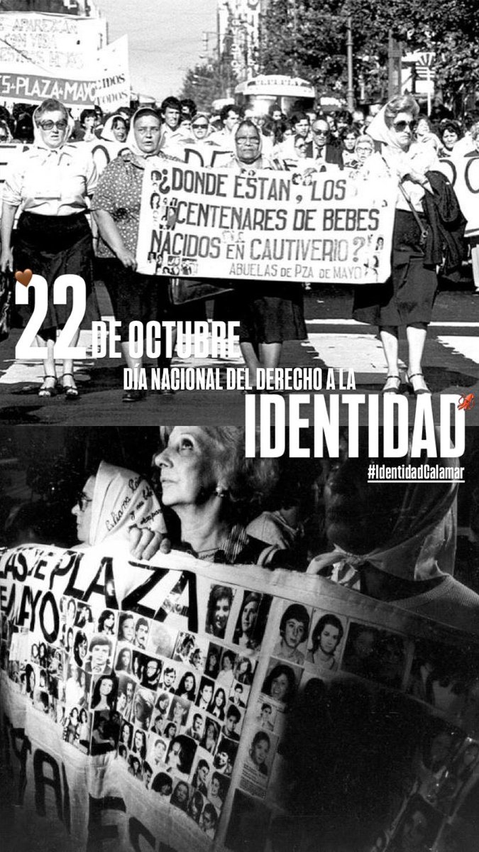 El Día Nacional del Derecho a la Identidad conmemora la búsqueda de los 500 nietos apropiados durante la última dictadura militar.

Si naciste entre 1975 y 1983 y tenes dudas sobre tu identidad, acercate a <a href="/abuelasdifusion/">Abuelas de Plaza de Mayo</a>.

#IdentidadCalamar 🤎