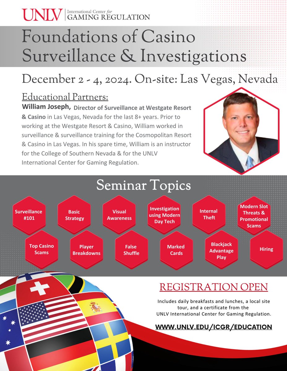 Secure your spot to learn from industry expert, William Joseph: Foundations of Casino Surveillance &amp; Investigations: eventbrite.com/e/foundations-…. 
This in-person seminar in #LasVegas will cover the foundations of casino surveillance, an intro to investigations, &amp; a local casino tour!