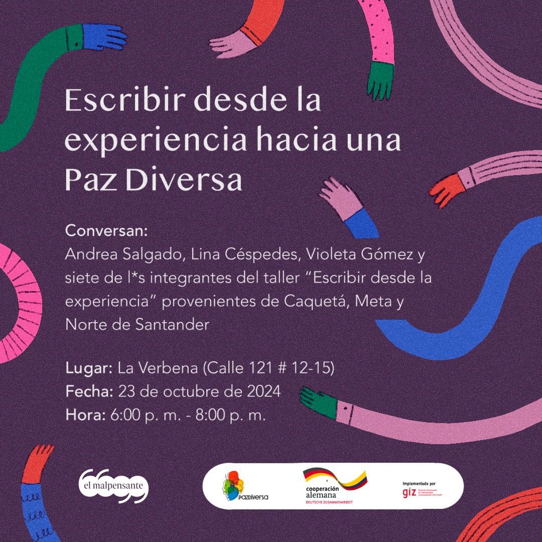 ¡Mañana nos vemos! 

Este 23 de octubre llega a su fin el taller "Escribir desde la experiencia hacia una Paz Diversa", un espacio en el que personas diversas de diferentes regiones del país, como Meta, Caquetá y Norte de Santander, hicieron de la escritura un instrumento óptico