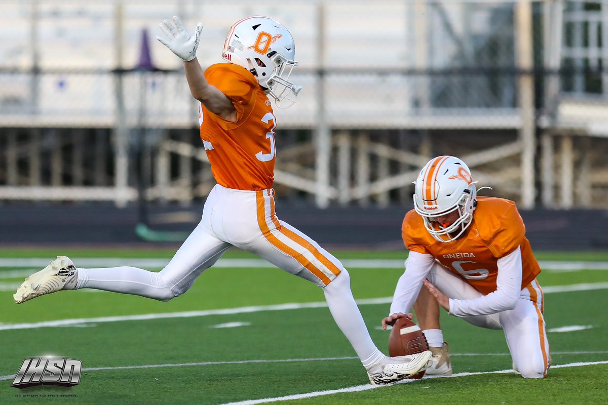 WSarah23's tweet photo. First time kicking in his first JV game. He went 4-5 on PAT’s while kicking off the ground because they forgot the block. So proud of my boy! #freshmanyr @OHSIndiansTN  @FootballOneida @JamesWilhoit25 @Chris_Sailer @KohlsKicking @Prokickercom https://t.co/HCsgHzk8FJ
