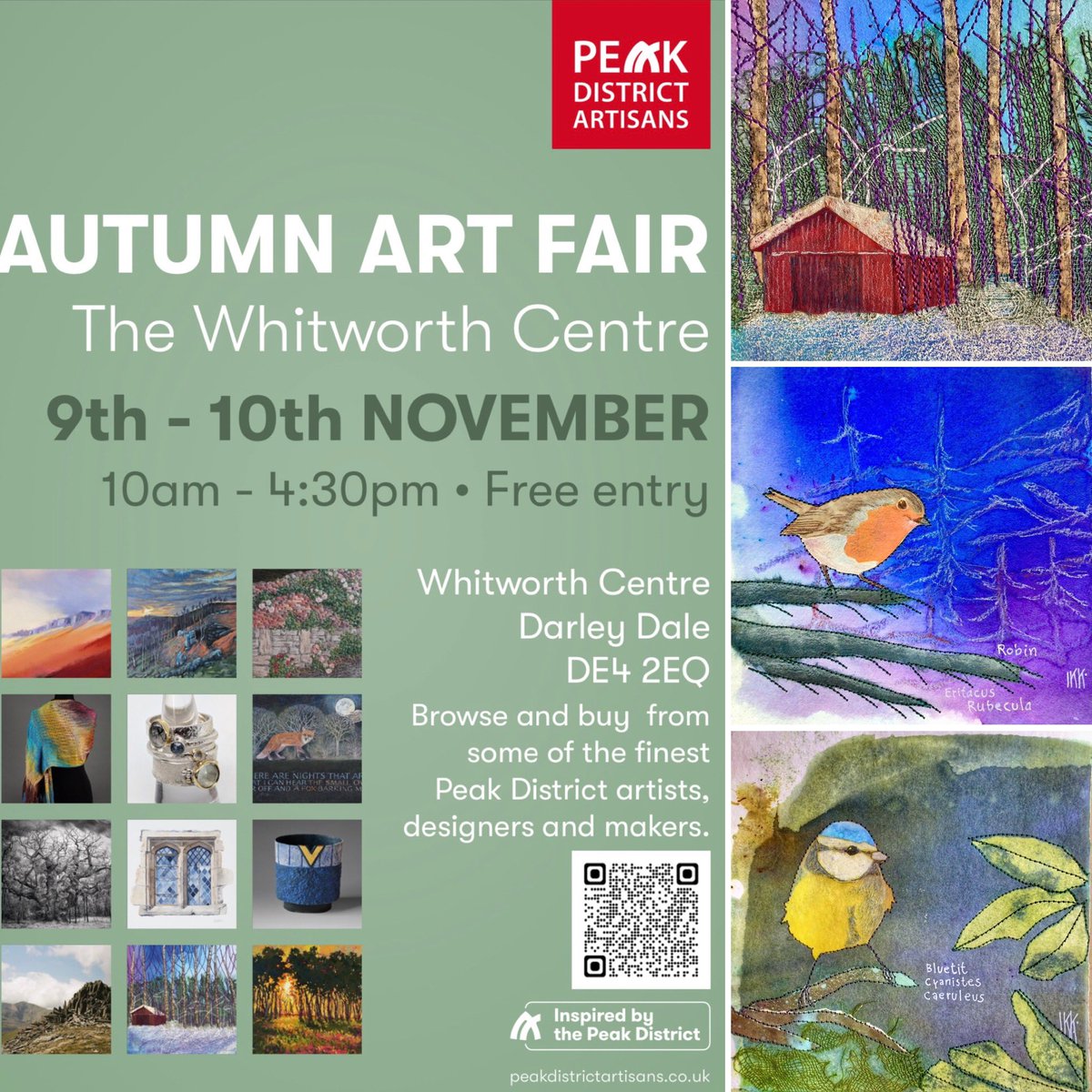 I’m looking forward to the Autumn Art Fair with <a href="/PDArtisans/">PeakDistrictArtisans</a> the 9th &amp; 10th November at The Whitworth Centre, Darley Dale, DE4 2EQ, 10.00-16.30. You will find me in the Gallery with new original work, framed and mounted prints, plus brand new cards in the Bird Box series.