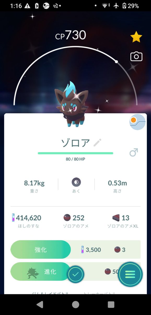 SegalS11's tweet photo. 夜活からのイロチゲット！！

#ゾロア #ゾロアーク #ポケモンGO色違い #ポケモンGOしてる人と繋がりたい #ポケモンGO好きな人と繋がりたい #ポケモンGOフレンド #PokemonGO https://t.co/y8kDj5zEgz