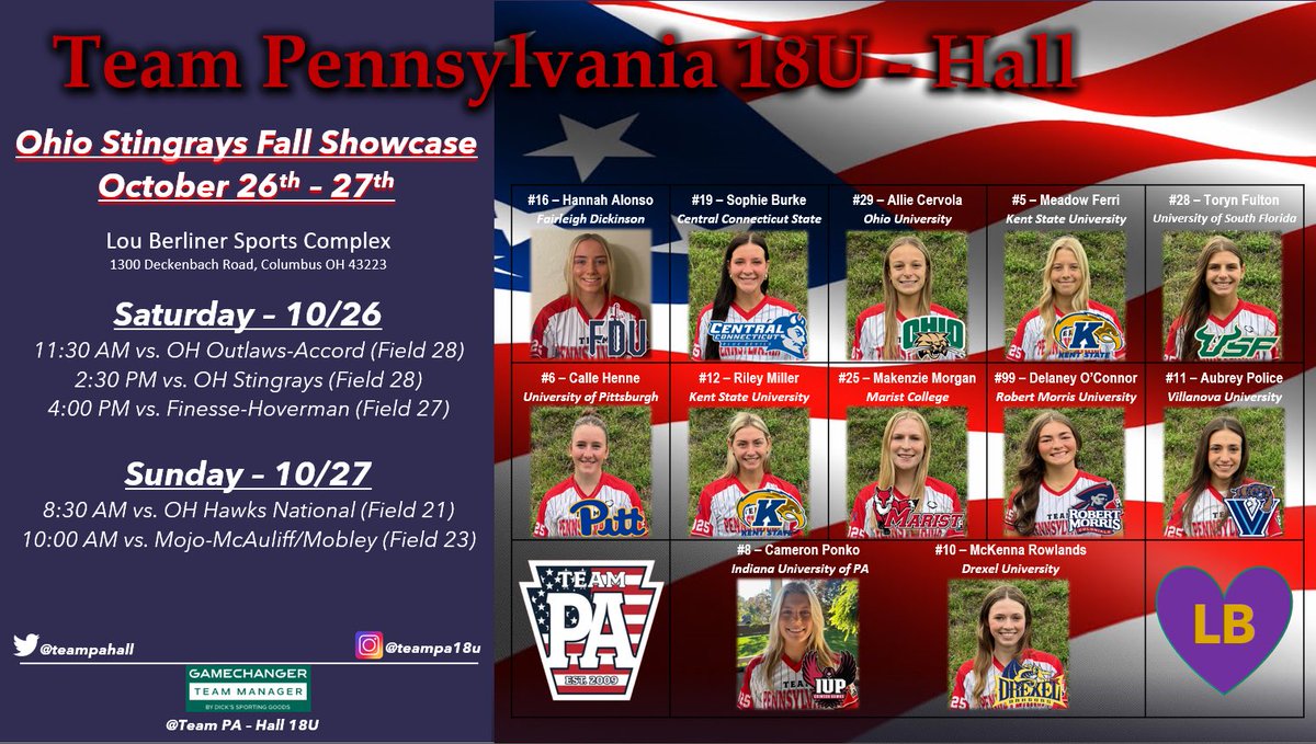 Team PA Hall 18u heads to Stingrays Fall Showcase

Fully committed roster/preparing to be ready for college! 👀

<a href="/FDUKnightsSB/">FDU Softball</a> <a href="/CCSUsoftball/">CCSU Softball</a> <a href="/OhioBobcatSB/">Ohio Softball</a> <a href="/KentStSoftball/">Kent State Softball</a> <a href="/USFSoftball/">USF Softball</a> <a href="/Pitt_SB/">Pitt Softball</a> <a href="/MaristSoftball/">Marist Softball</a> <a href="/RMUSoftball/">RMU Softball</a> <a href="/VUSoftball/">Villanova Softball</a> <a href="/IUPsoftball/">IUP Softball</a> <a href="/DrexelSoftball/">Drexel Softball</a> 

#teampaproud