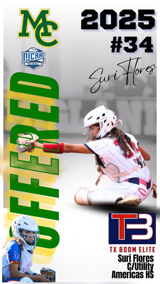 Suri Flores (@suriflores3406) on Twitter photo I am blessed to announce that I have received an offer to continue my academic and athletic career at Midland College. Thank you <a href="/Stro12Angelica/">Coach Angelica Castro</a> for hosting an amazing visit and giving me the opportunity to play at the next level. Go Chaps!💚💛
<a href="/TEXASBOOMELITE/">TEXAS BOOM ELITE (Sepi)</a>
<a href="/AHS_BlazersSB/">Americas Softball</a> I am blessed to announce that I have received an offer to continue my academic and athletic career at Midland College. Thank you <a href="/Stro12Angelica/">Coach Angelica Castro</a> for hosting an amazing visit and giving me the opportunity to play at the next level. Go Chaps!💚💛
<a href="/TEXASBOOMELITE/">TEXAS BOOM ELITE (Sepi)</a>
<a href="/AHS_BlazersSB/">Americas Softball</a>