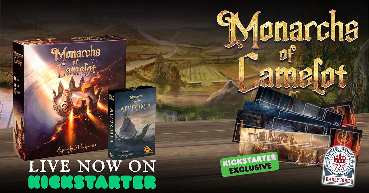 rhapsody_games's tweet photo. We’re LIVE on Kickstarter! ⚔️

The time has come, Monarchs of Camelot is live! 
Back us now and claim the Early Bird FREE Game Mats!
Are you ready to rule? https://t.co/oldRlvNFSH
#MonarchsOfCamelot #Kickstarter #BoardGames https://t.co/LBRMZVy7Ag