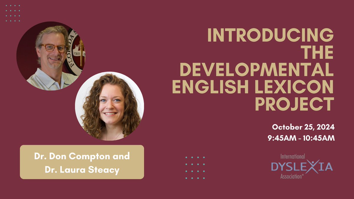 Florida Center for Reading Research (@thefcrr) on Twitter photo Dr. Compton and <a href="/LMSteacy/">Dr. Laura Steacy</a> will introduce the "Developmental English Lexicon" Project at <a href="/DyslexiaIDA/">International Dyslexia Association</a>'s Annual Conference later this week, don't miss it! #FCRRInTheField virtual.oxfordabstracts.com/event/44698/su… Dr. Compton and <a href="/LMSteacy/">Dr. Laura Steacy</a> will introduce the "Developmental English Lexicon" Project at <a href="/DyslexiaIDA/">International Dyslexia Association</a>'s Annual Conference later this week, don't miss it! #FCRRInTheField virtual.oxfordabstracts.com/event/44698/su…