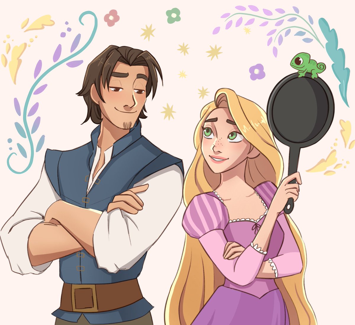 frying pans! who knew, right? 🍳🦎👑💜💛 #rapunzel #tangled