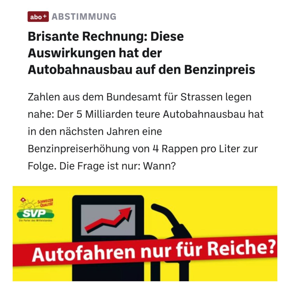Für einmal bin ich vollkommen einig mit der <a href="/SVPch/">SVP Schweiz</a>: Wir müssen diesen Autobahnausbau unbedingt verhindern! Deshalb ein klares Nein am 24. November! ☺️💪🏼
#autobahnausbau #nein #megastrassen #abstimmung