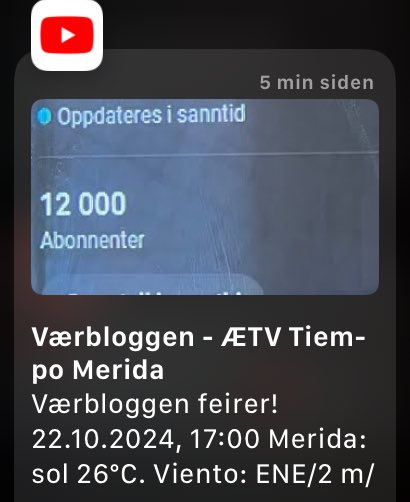 Værbloggen feirer! 22.10.2024, 17:00 Merida: sol 26°C. Viento: ENE/2 m/s. youtu.be/-1qP72K54yA?si…