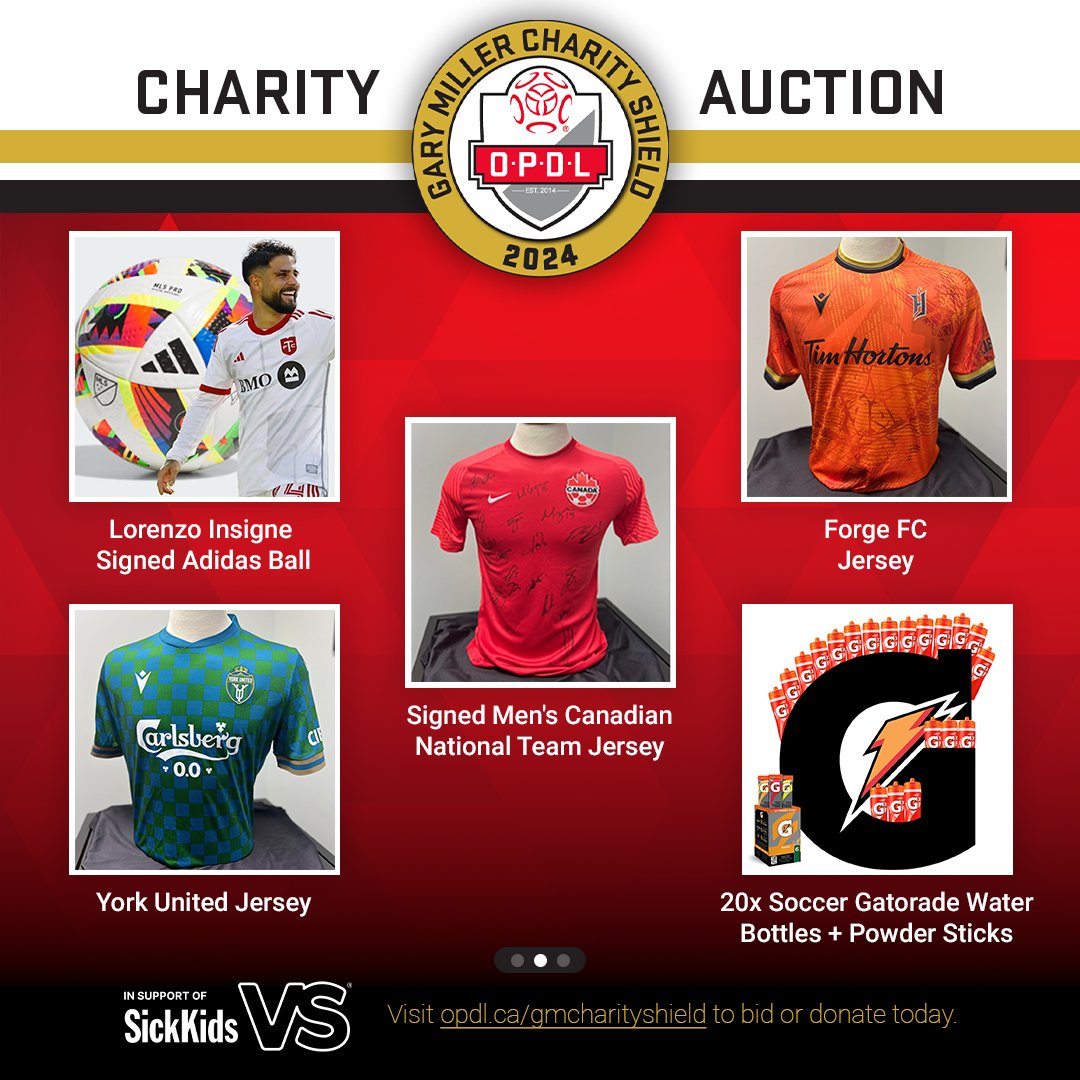 OntarioIsSoccer's tweet image. Score some epic prizes in the 2024 Gary Miller Charity Shield online auction: opdl.ca/gmcharityshield

✍️ Signed jerseys
🏀 VIP @Raptors experience
🎁 Partner prize packs

💸 50% of proceeds go to @SickKids. Every bid makes a difference! 💙🏥

#PlayInspireUnite #Auction #Charity