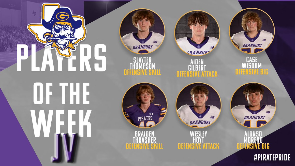 GranburyFB's tweet photo. Congratulations to these Players of the Week against Richland!!

#PiratePride https://t.co/YpYX2swUGV