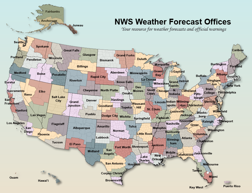 ForecastWatch's tweet photo. Weather word of the week: county warning area.

The National Weather Service has 122 Weather Forecast Offices in the United States, Puerto Rico, and Guam with each WFO’s warning area typically consisting of 20 to 50 counties. Follow your local WFO for watches and warnings. https://t.co/Op9v5doEz1