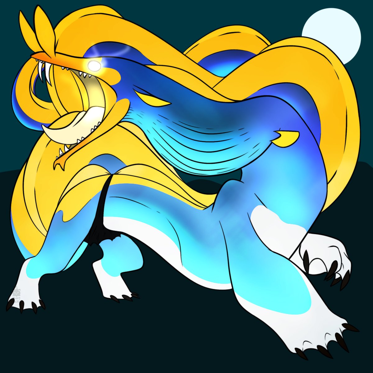 #Weretober2024 prompt is Eel!

If you ever encounter this creature but it's only the tail tip you're probably safe because this thing is looooong...

Based on the ribbon eel! They're such cool eels