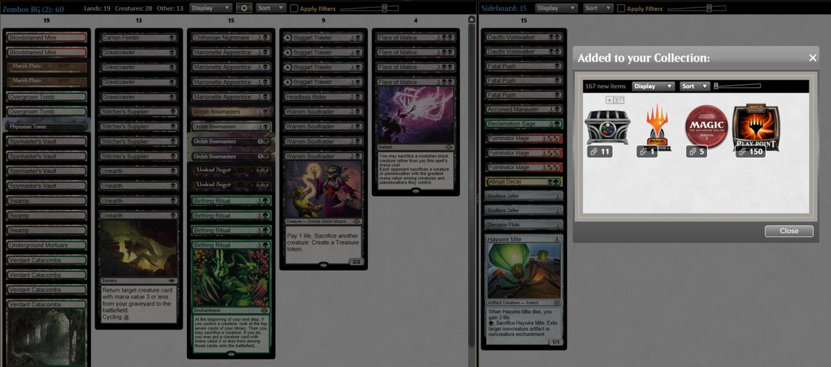 MrSeriMTG's tweet photo. Trophy 2 🏆 with BG Ritual Zombies. This decks feels really strong except when faced with triple Guide of Souls t2 but be honest with yourself: Your brew is also bad vs that. Deck is smooth and ritual jukes a lot of the GY hate by finding you what you need. Would rec. MUs below https://t.co/br8TyDlzty
