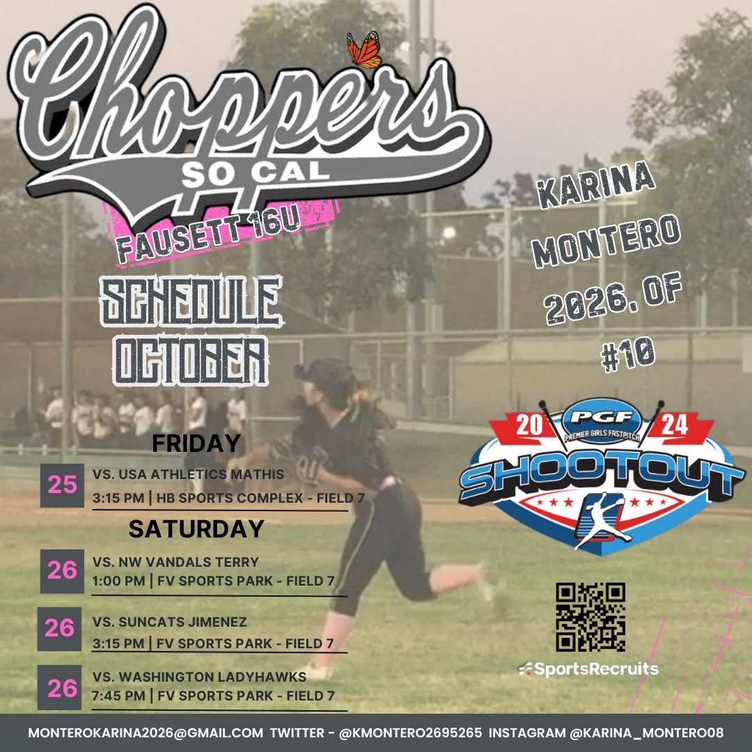 KMontero2695265's tweet photo. Excited for another weekend of softball! Come check us out at PGF Shootout 10/25 to 10/27. @ExtraInningSB @LineDsoftball @D1Softball @chop12chop12 #PGFshootout #playforgary🧡 https://t.co/CLq6qq64XS