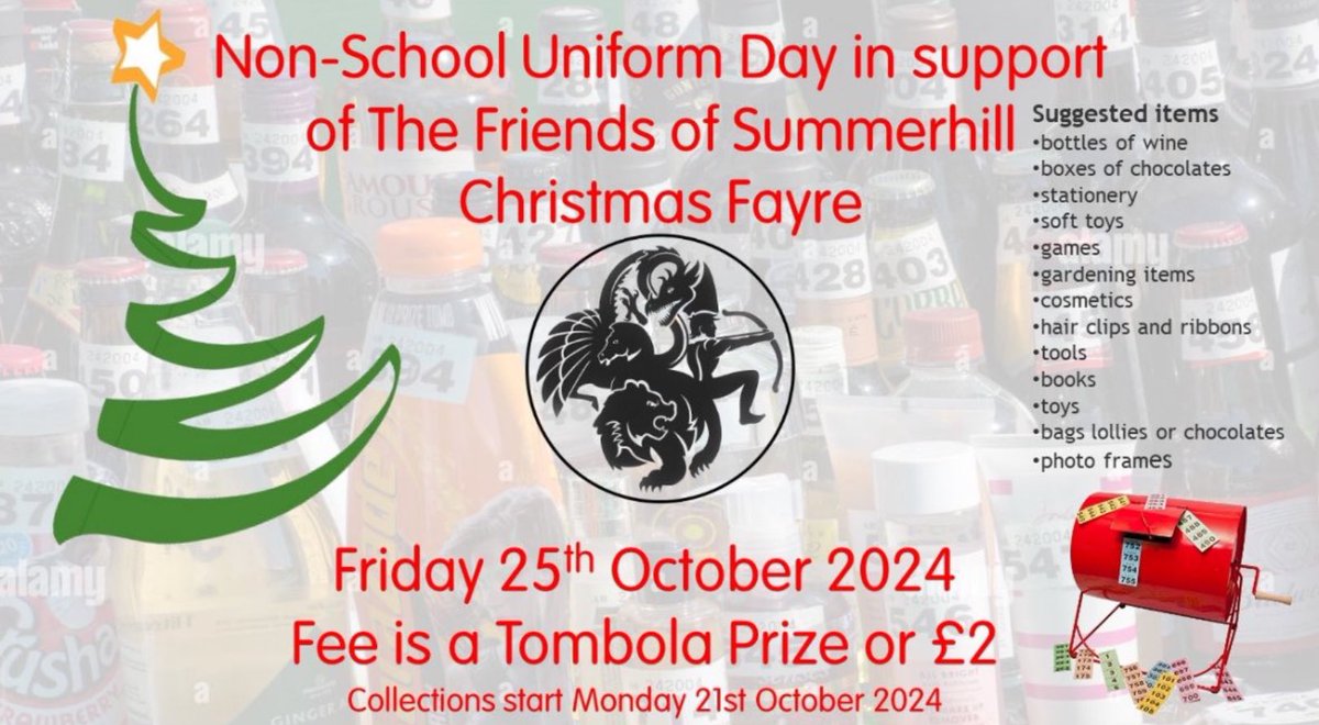 SH_OrionHouse's tweet photo. Just a reminder that if you wish to wear Non-Uniform on our last day, please bring in a tombola prize or pay your £2. Items listed below. Thank you https://t.co/7szC7c88Rv