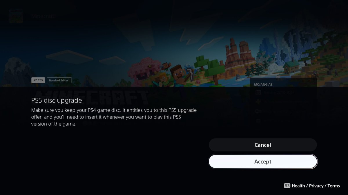 S_Welly_Boot's tweet photo. For anyone struggling to find the free upgrade for Minecraft on PS5, click the three dots and there should be an upgrade option at the top.
#Minecraft #MinecraftPS5 #PS5Share https://t.co/sOrRW7ftj9