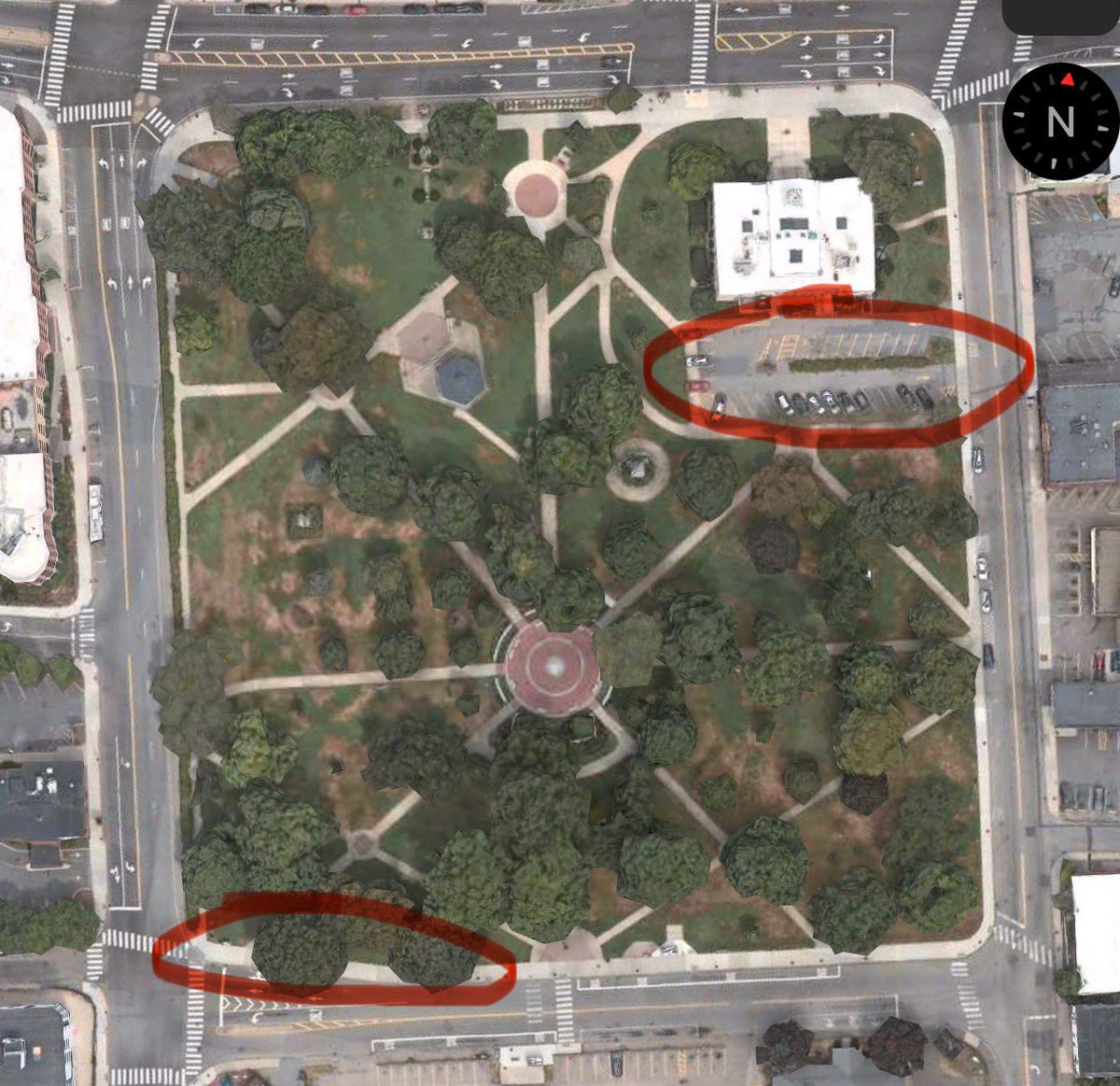 saulblum's tweet photo. In the '50s around 5% of the Common's area was taken for City Hall parking and for an extra turn lane

Two parks opposite the watch factory that were combined around half the size of the Common, became parking lots https://t.co/kbLdfsa4aw
