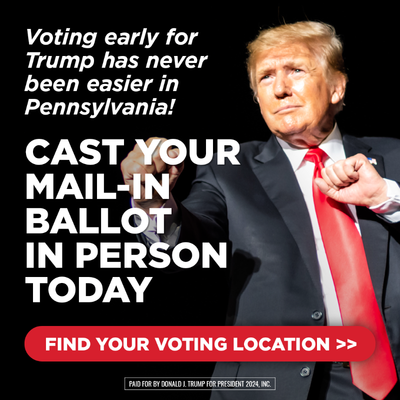 TeamTrump's tweet photo. PA! Did you know you can request, receive, vote and submit your mail-in ballot in one visit to your county election office?

Vote Trump EARLY—it's easier than ever. Find your voting location ⬇️