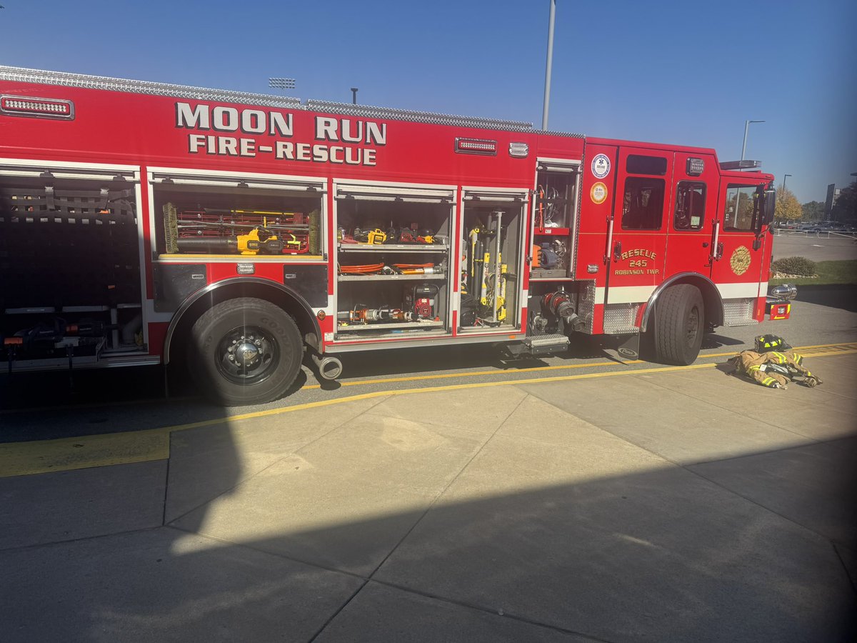 Fire Prevention Day at MES. Our kindergarten, First and Second grade kids learned all about fire safety today. Thanks to Robinson, Moon Run, Kennedy  and Forest Grove Departments for this great day of fire safety!