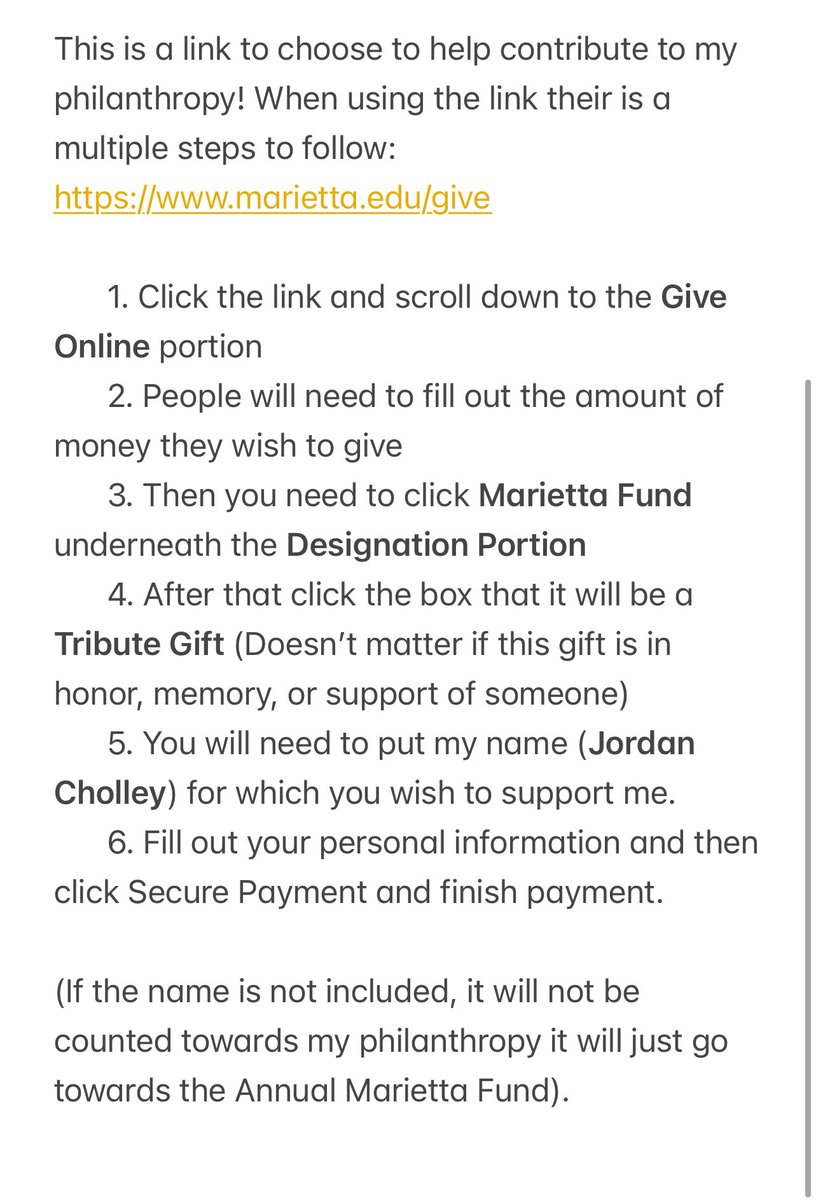 As part of my homecoming campaign, I have decided to raise money for the Marietta College Sports Management department to help fund job shadows and experience trips. Any contribution helps, even reposting! 

marietta.edu/give
