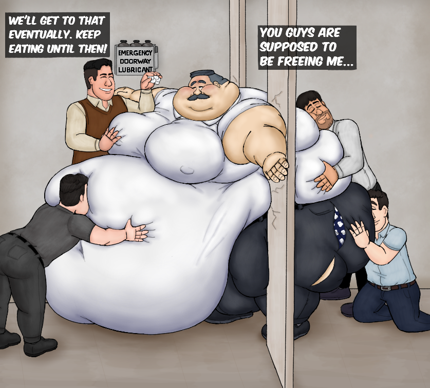 Biggerisbest7's tweet photo. Oops Hige got stuck in a doorway (totally not a daily occurrence) thankfully he has wonderful coworkers who help free him and don't take advantage of his wedged state... https://t.co/geEJ6EBecv