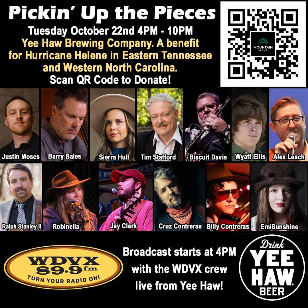 WDVX is hosting a bluegrass benefit for Helene victims in Southern Appalachia tonight.

Donate through the QR code… listen at wdvx.com.