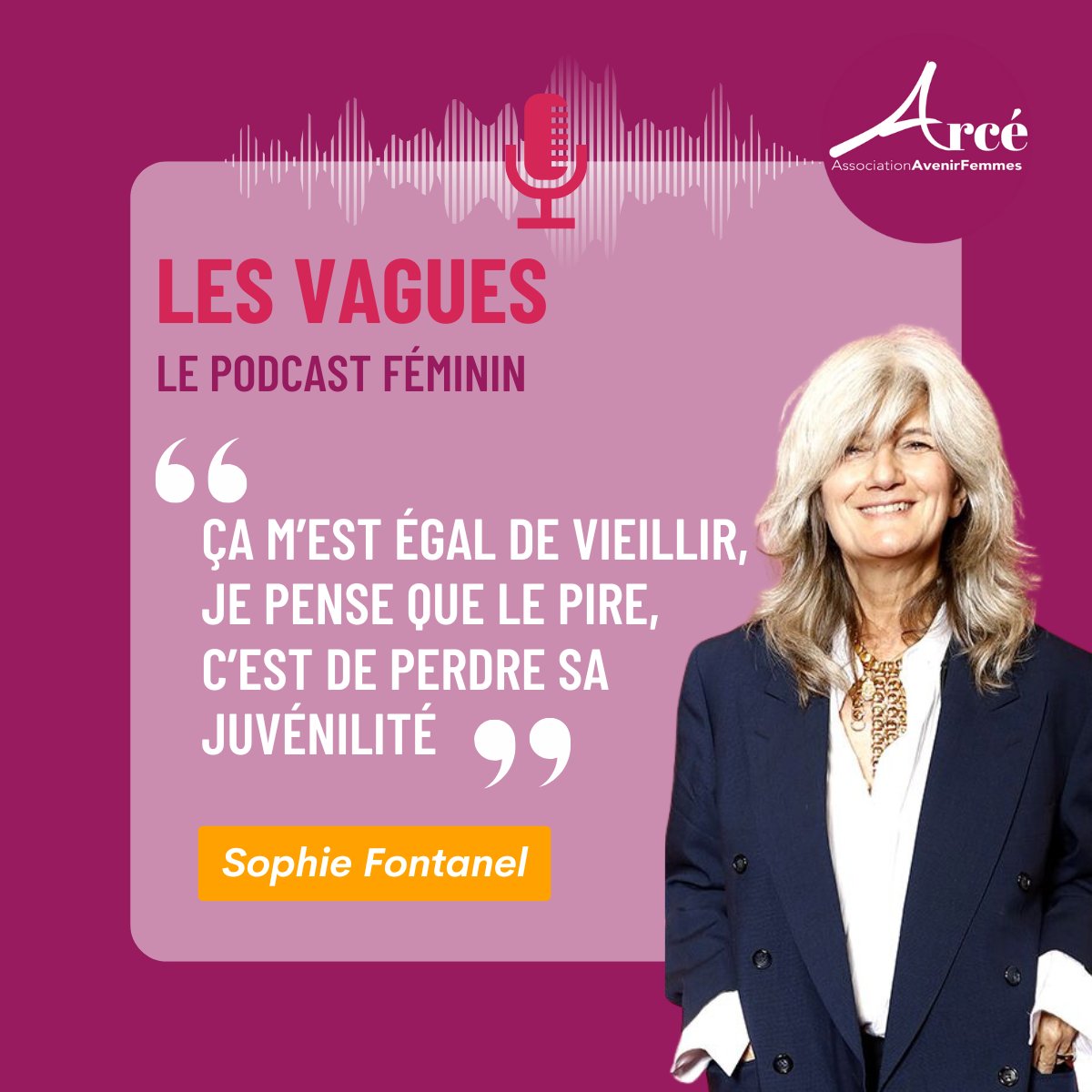 Sophie Fontanel, 62 ans, prend la parole dans le podcast 🎙 des Vagues produit par @ellemagazine. La journaliste échange sur son rapport à l’âge. Pour elle, le pire n’est pas de vieillir mais de perdre son âme d'enfant. 
▶ avenirfemmes.fr 

#femmessenior