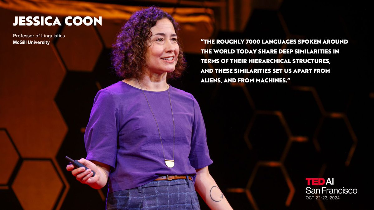 Jessica Coon, Professor of Linguistics, McGill University | Linguistics Consultant for the 2016 film "Arrival", sharing her vision at #TEDAI 2024!
#TEDAI2024 #AI #TEDTALK #TED