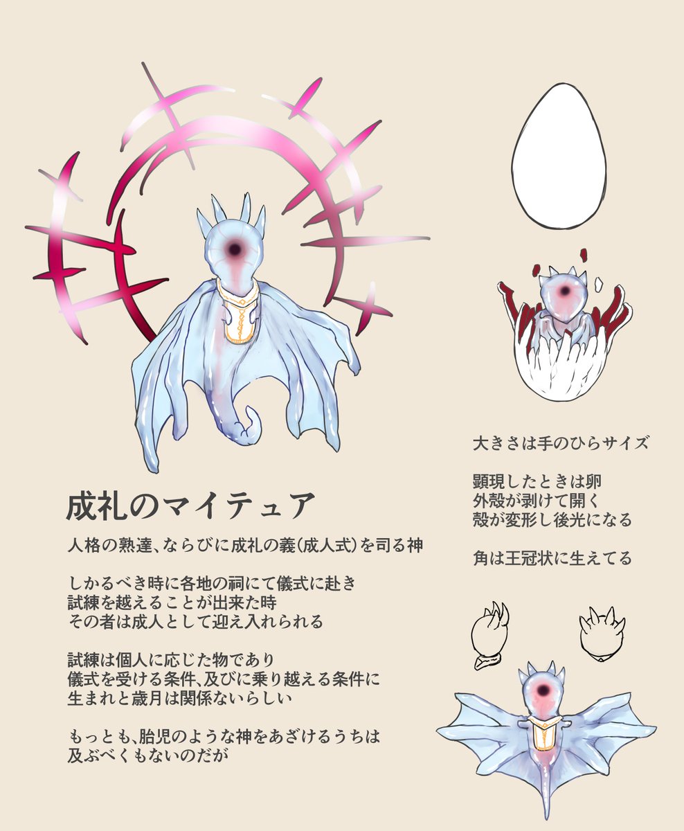 俺得、創作人外
自創作の世界観では寿命差・種族差・個人差があまりに大きいので成人=年齢が成立しないので
じゃぁ誰が判断するのっていうのがこの柱 