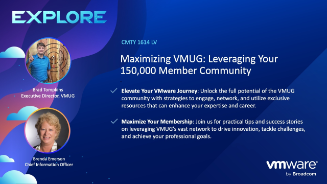 Maximizing VMUG: Leveraging Your 150,000 Community [CMTY1614BCN] dy.si/oNMh2