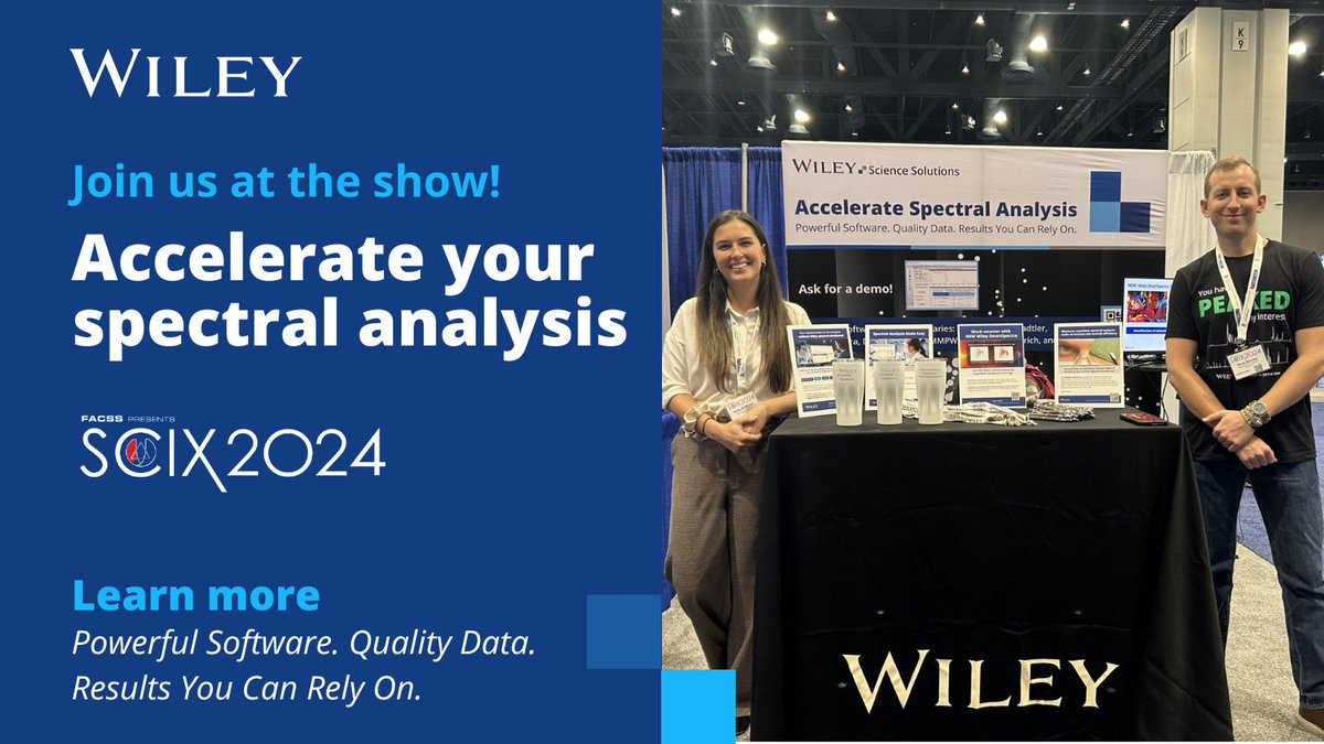 Wiley_Chemistry's tweet photo. Day 2!

See the latest advances for spectral analysis, including our new SmartSpectra! Visit #SciX2024 #Wiley Booth 604 to speak with Karly McMullen and Dave Skinner, and ask for a #KnowItAll product demo. We'll surely "peak" your interest!

🔗: https://t.co/1yRvrWUVXD
#IR #Raman https://t.co/10qQeYE16S