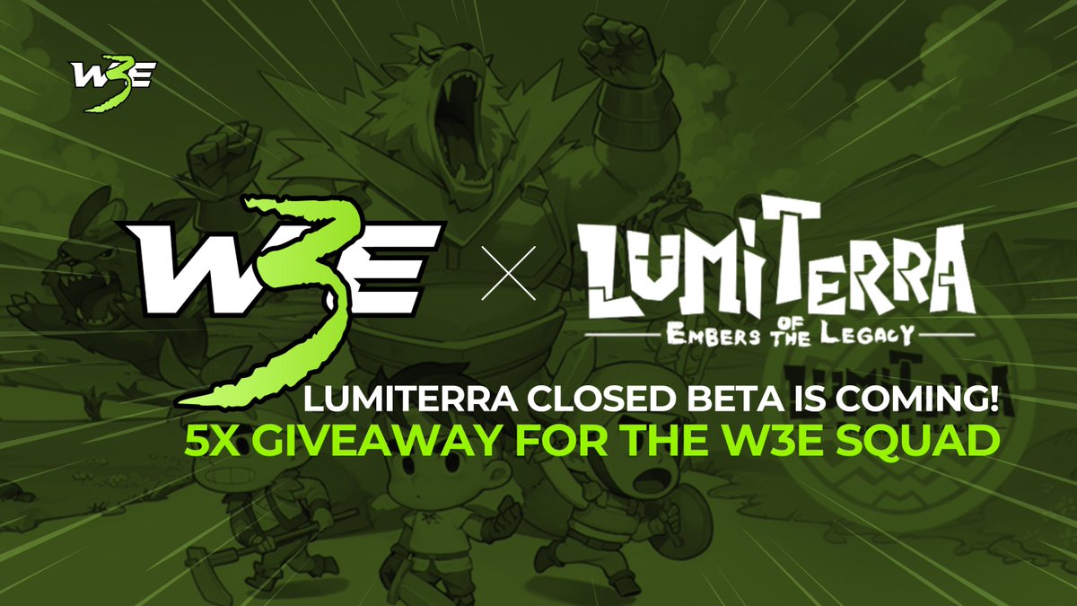 W3Egaming's tweet photo. Time for the sweats to lay back and start farming on LUMITERRA in the upcoming Closed Beta 🤩

We’ve got 5x Spots for the W3E Squad! 🚀

✅ Follow @W3EGaming
✅ Join our Discord (Link below)
✅ Tag your squad ⬇

Giveaway ends in 48 hours.