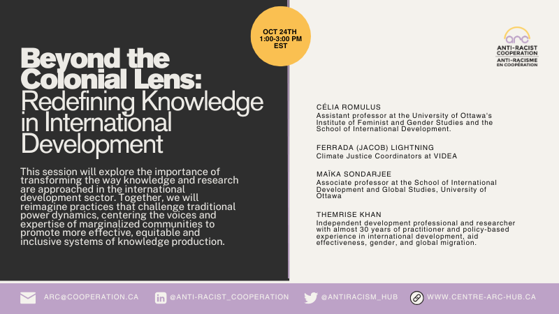 Don't miss our virtual session ''Beyond the Colonial Lens'' on Oct.24, which will bring together sector experts for an enriching discussion on the decolonization of research! Here's the eagerly-awaited list of speakers!

Register now: centre-arc-hub.ca/event/beyond-t…