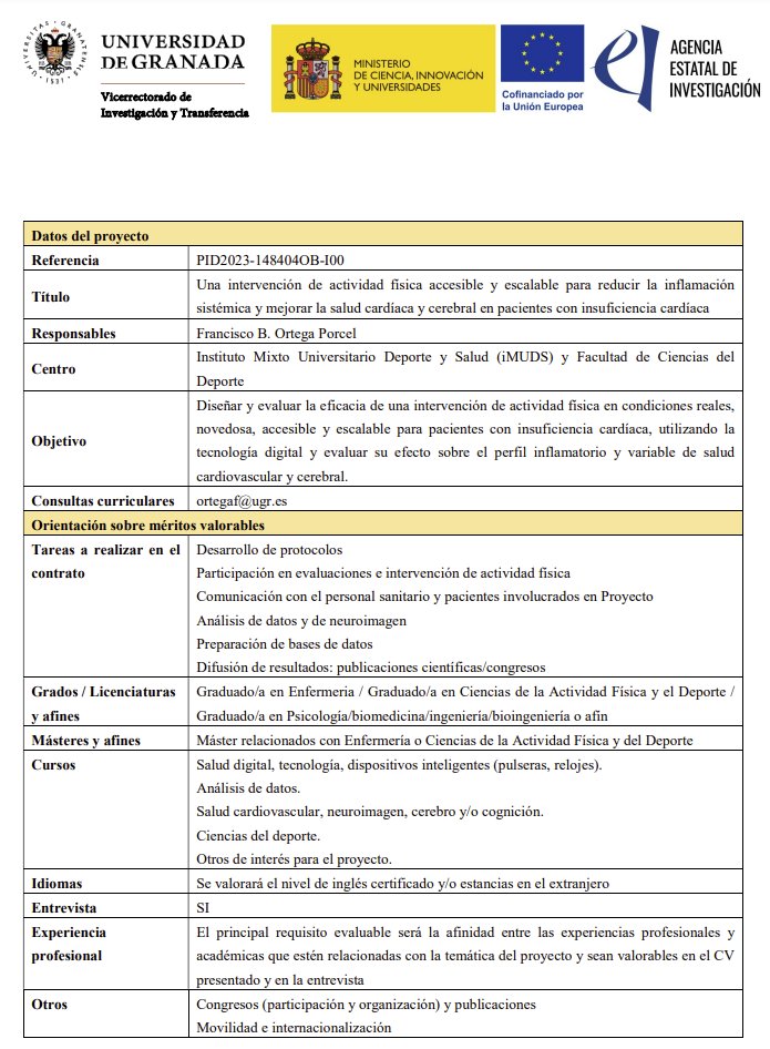 Francisco B. Ortega (@ortegaporcel) on Twitter photo Ya está aquí, oportunidad de obtener un contrato FPI vincultado a un estudio de intervención de actividad física en pacientes con insuficiencia cardíaca, personas interesadas contactar con IP: ortegaf@ugr.es. más info. de la solicitud aquí investigacion.ugr.es/recursos-human… Ya está aquí, oportunidad de obtener un contrato FPI vincultado a un estudio de intervención de actividad física en pacientes con insuficiencia cardíaca, personas interesadas contactar con IP: ortegaf@ugr.es. más info. de la solicitud aquí investigacion.ugr.es/recursos-human…