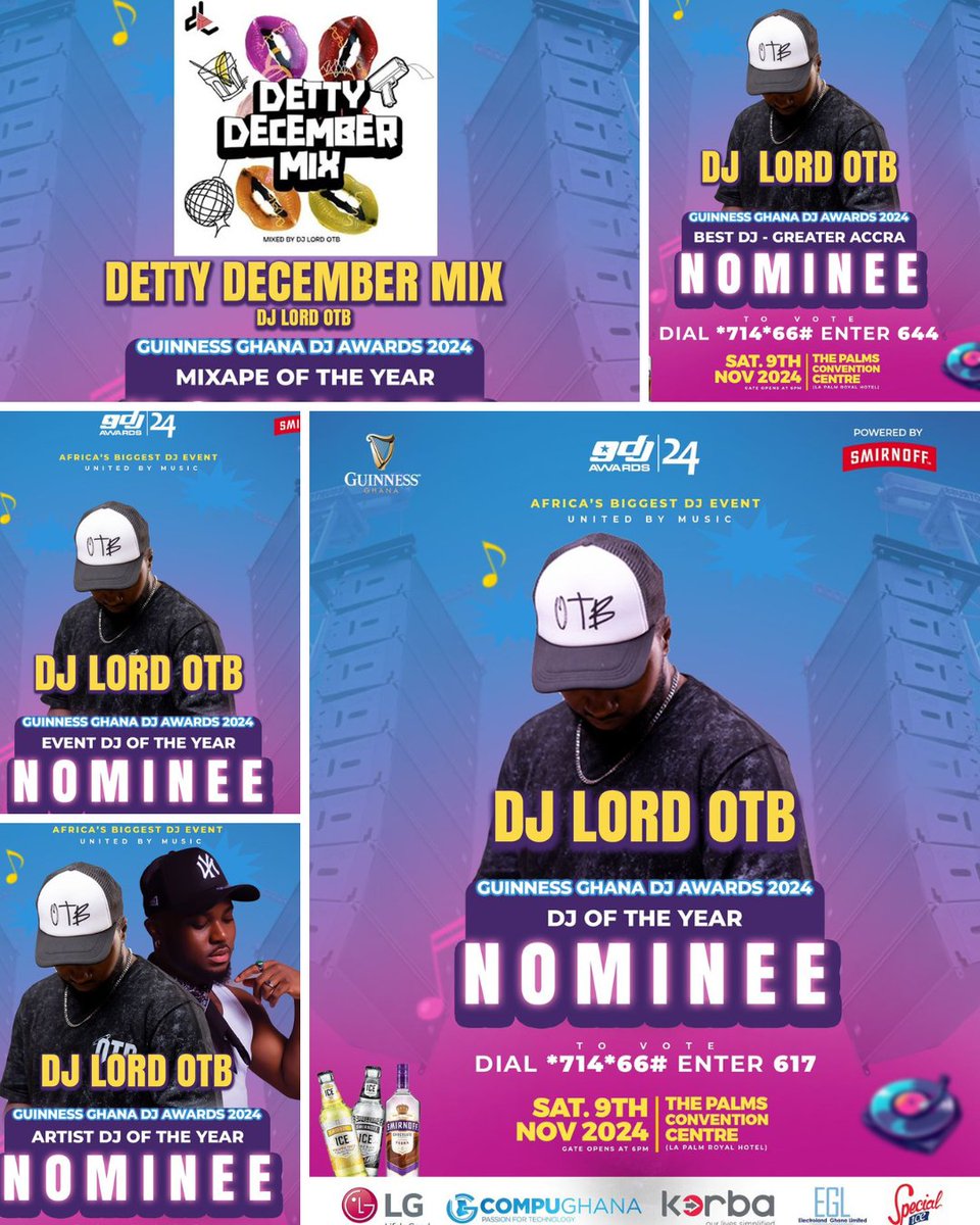 DjlordOTB's tweet image. I’m beyond grateful to the board of the 2024 Guinness Ghana DJ Awards for the recognition and nominations in 5 different categories! 🙌🏾

 Big love to my incredible fans for the endless support. Let's bring these home!

Below are the voting shortcodes.

To vote ‘DJ Lord OTB’ to…