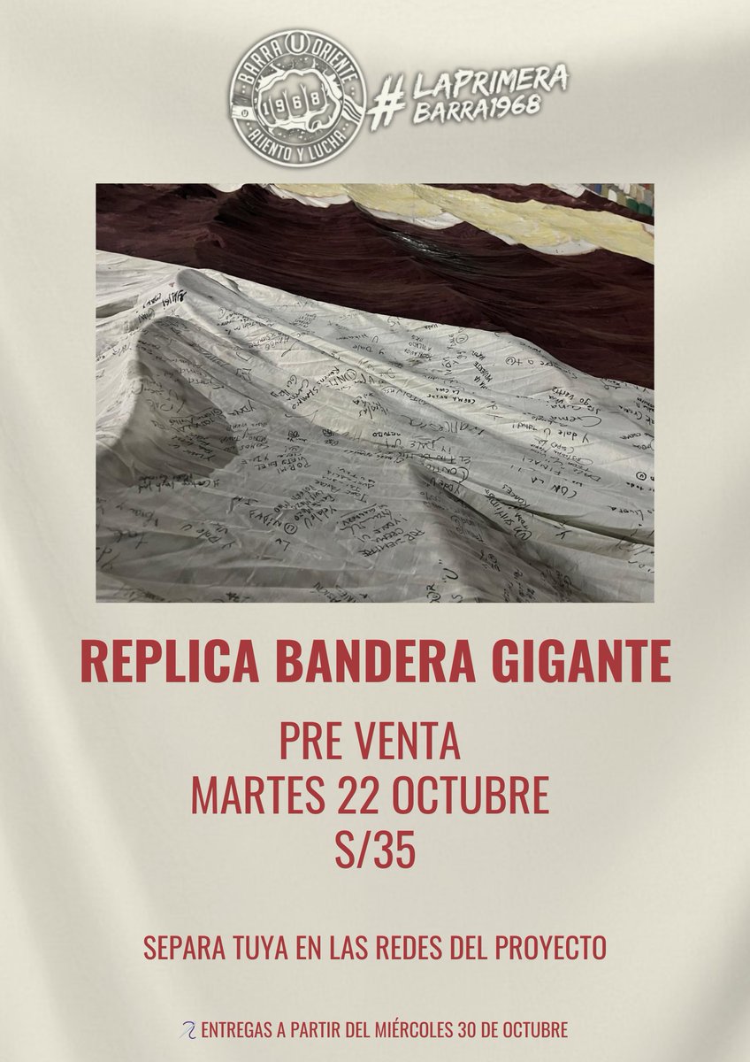 Reconoces tu firma? ✏️

Gracias a todos los que son parte del proyecto.
Hoy aperturamos un lote pequeño de venta de réplicas de la #BanderaGigante <a href="/barra_U_oriente/">BARRA Ⓤ ORIENTE 1968 👊🏼</a>