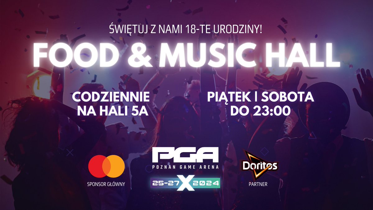 Pamiętacie, że w piątek i sobotę bawimy się do 23:00? 🤔
Zapraszamy na halę 5A! 
Świętujcie z nami nasze 18-te urodziny 🥳🍰💃