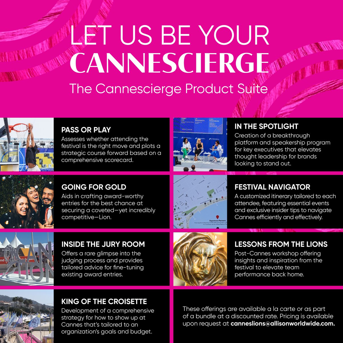 ICYMI: Allison is making #CannesLions easier with the launch of #Cannescierge – our new suite of services to streamline your festival experience. From VIP access to tailored strategies, we’ve got you covered. @DMarszalek at <a href="/Provoke_News/">PRovoke Media</a>: provokemedia.com/latest/article…

#Creativity