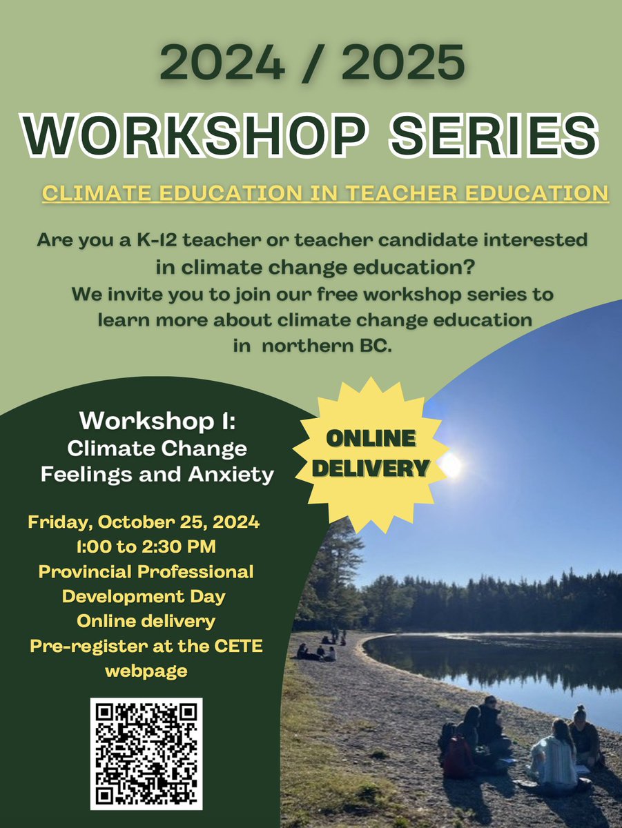 PROFESSIONAL DEVELOPMENT - OCT 25, 2024 - ONLINE  Register for CETE Workshop 1   Register for Workshop 1 on "Feelings and Anxiety" held on Friday, October 25, 2024, the Provincial Professional Development Day in BC School, from 1:00 to 2:30 pm, via Zoom.   unbc.zoom.us/meeting/regist…