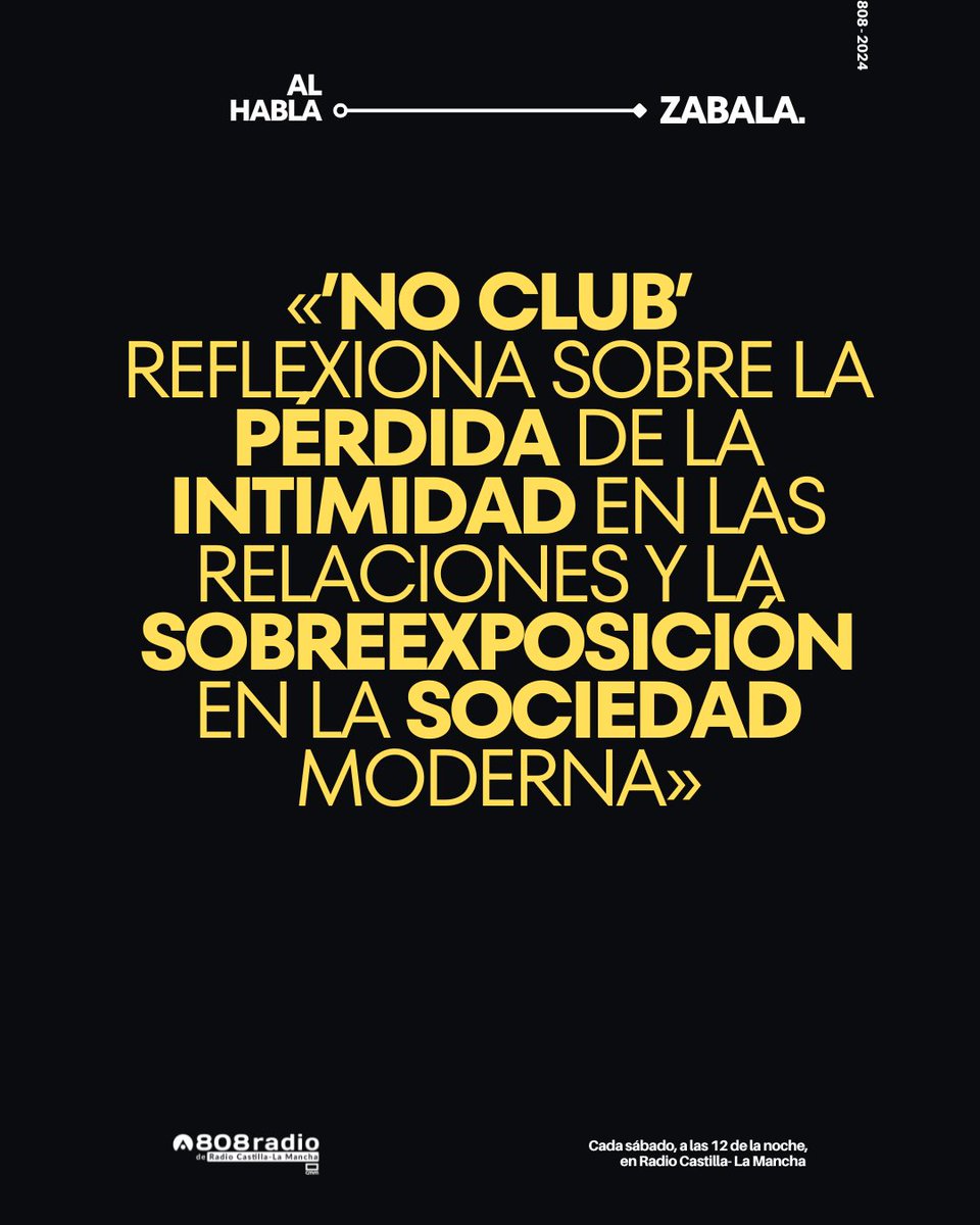 808_Radio's tweet photo. Esta semana en Al Habla 808 de @RadioCLM_es, nos introducimos en el universo sonoro de Zabala, que acaba de publicar su nuevo álbum, “No Club”. Editado en Forbidden Colours, este LP es una obra sofisticada que combina lo sintético y lo orgánico, resultando en once piezas que despliegan multitud de paisajes sonoros evocadores.

Escúchalo en @CMM_Play > https://t.co/KIbXKjtZKT
